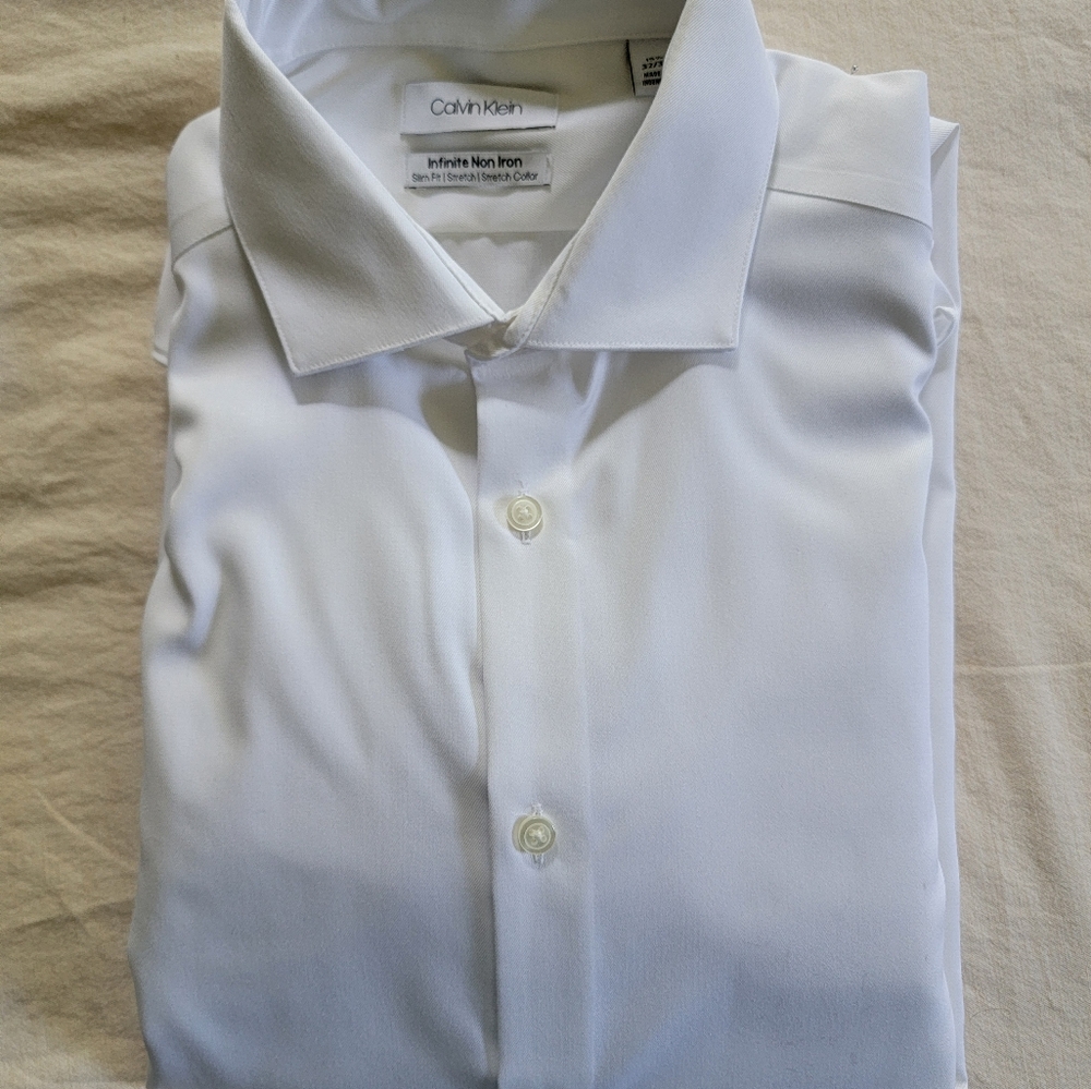 Calvin Klein Infinite Non Iron Slim Fit 15 1/2 32/33 Dress Shirt 👔 White